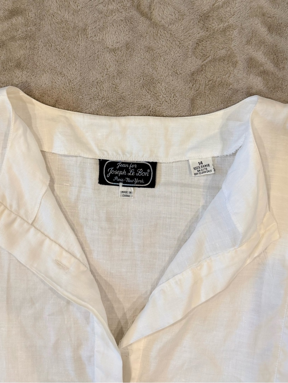 Vintage Jean for Joseph Le Bon White 100% Ramie Pleated Blouse Top Size 14 - Picture 3 of 8